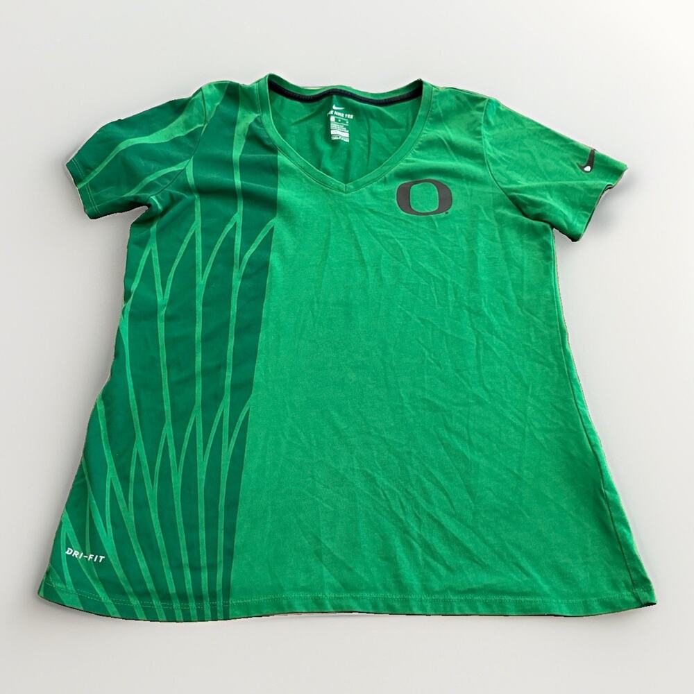 Nike Womens Green V Neck NCAA Oregon Ducks Short Sleeve T-Shirt Size M Medium